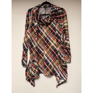Robert‎ Louis Women's Plaid Cowl Neck Long Sleeve Tunic Top XL